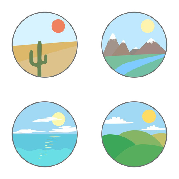 set of icons with different kinds of landscape. Vector colorful  - Vector, imagen