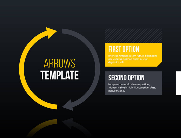 Round arrows template with two options on dark glossy background in elegant techno style. - Vektör, Görsel
