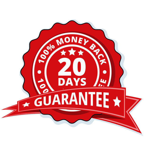 20 days money back guarantee icon with red ribbon, vector illustration     - Vector, Image