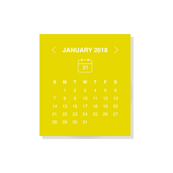 Diseño de ilustración vectorial del mes de enero en calendario para 2018 año sobre fondo amarillo
.  - Vector, Imagen