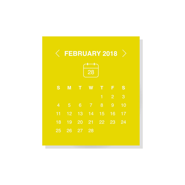 Diseño de ilustración vectorial del mes de febrero en calendario para 2018 año sobre fondo amarillo
.  - Vector, Imagen