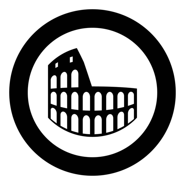Colosseum zwarte pictogram in cirkel - Vector, afbeelding