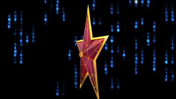 Vörös csillag a háttérben a bináris kódot. 3D-leképezés. - Felvétel, videó