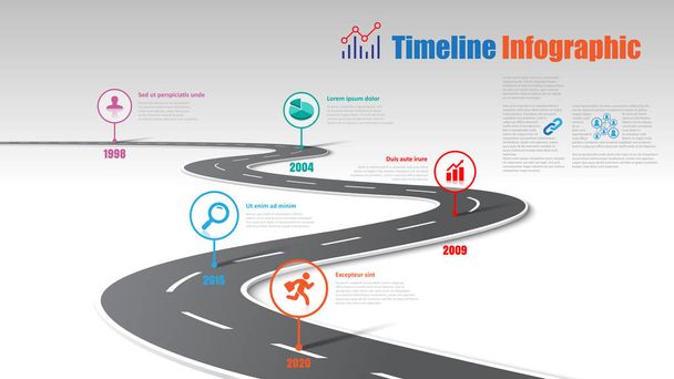 Biznes mapy drogowej osi czasu infografikę szablon z wskaźniki przeznaczone do streszczenie tło kamień milowy nowoczesne diagramu procesu technologii cyfrowego marketingu danych prezentacji wykresu ilustracji wektorowych - Wektor, obraz