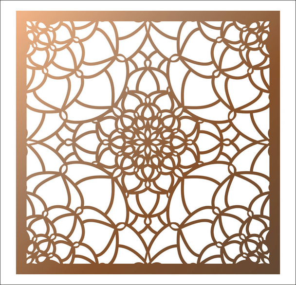 Laserschneiden quadratische Platte. durchbrochenes Blumenmuster mit Mandala - Vektor, Bild
