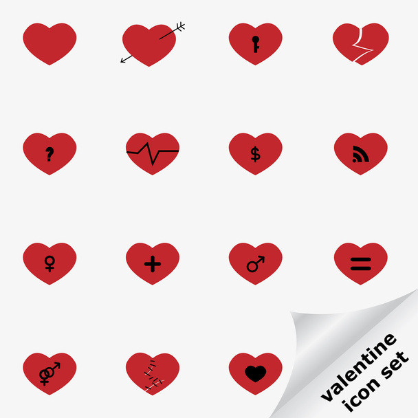 Valentijn pictogrammenset met hart - Vector, afbeelding