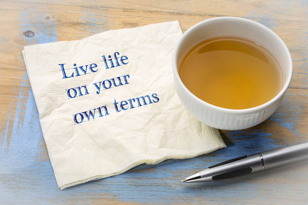 Live life on your own terms - advice on napkin - Photo, Image
