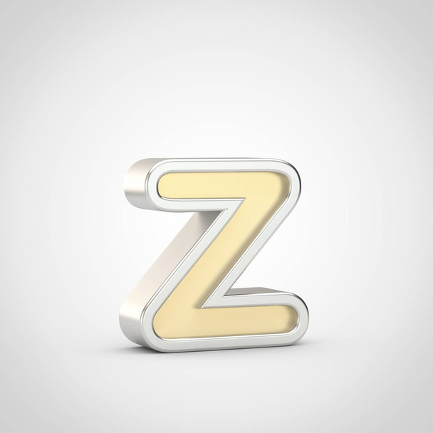 Hochglanzbuchstabe z Kleinbuchstaben. 3D-Renderer Goldschrift mit silbernem Umriss isoliert auf weißem Hintergrund. - Foto, Bild