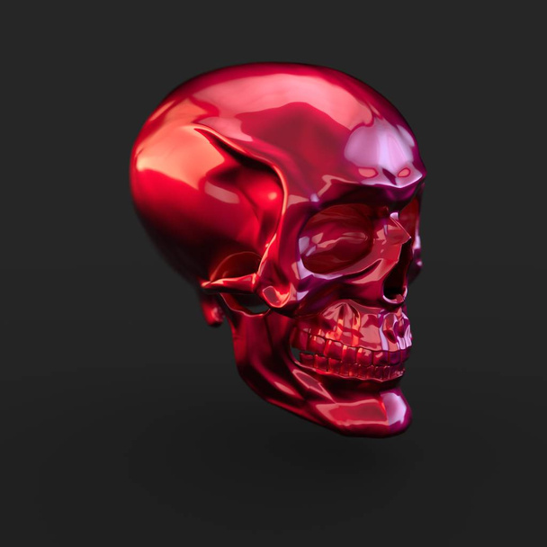 renderowania 3D różowy błyszczący czaszki z refleksy światła na czarnym tle - Zdjęcie, obraz