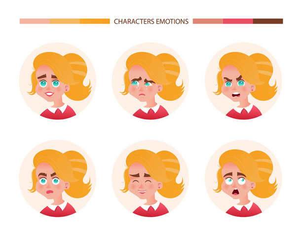 Character emotions avatar girl with red hair - Vector, Image
