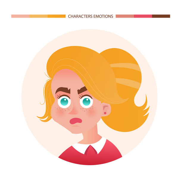 Character emotions avatar surprise girl with red hair - Vector, Image