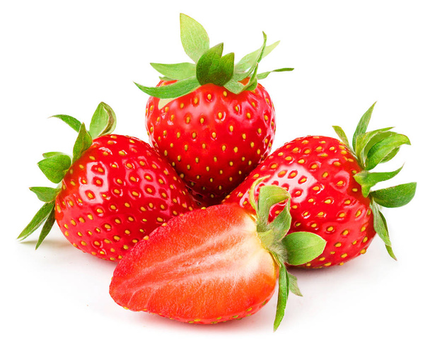 Strawberry isolated on white background. Red ripe strawberry wit - Zdjęcie, obraz