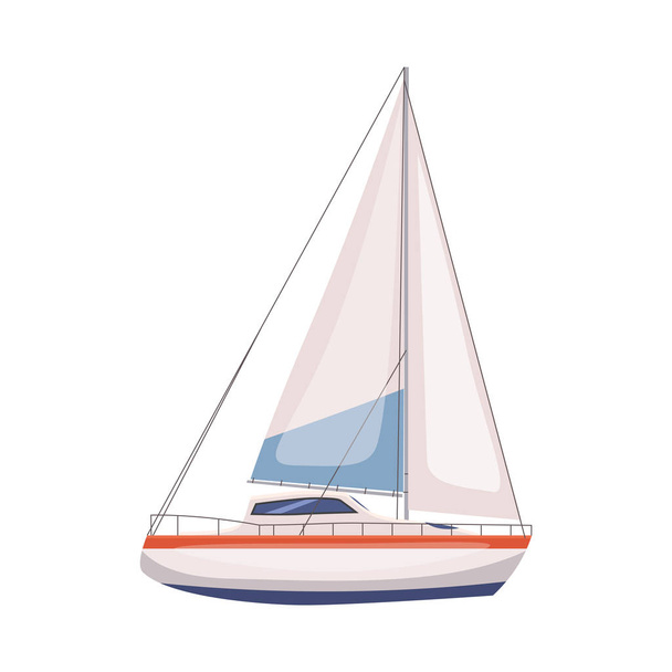 Sailing boat floating on water surface. Vector color illustration. Isolated. Cartoon style - Vector, Image