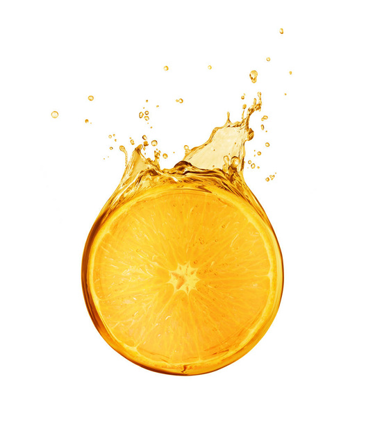Slice of orange is drowned in splashes of juice  - Foto, immagini