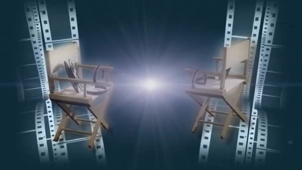 abstrakter Bewegungshintergrund eines sich drehenden Regiestuhls mit darüber liegendem Filmkorn - Filmmaterial, Video