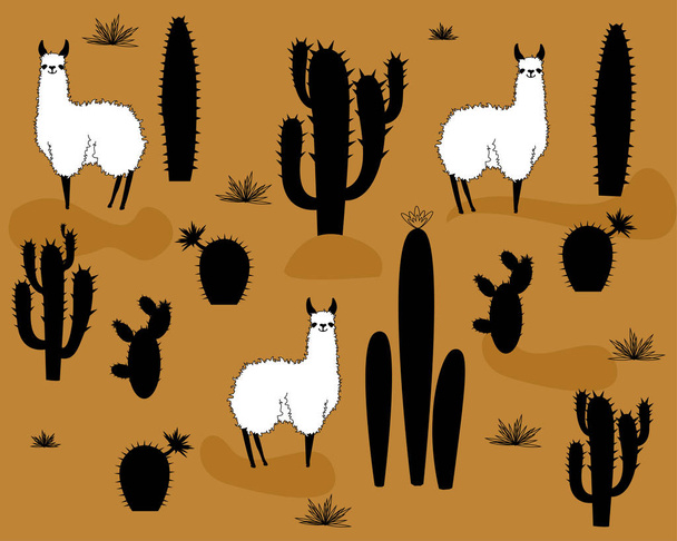 Zestaw elementów wektorowych alpaca i kaktusa. ilustracja wektorowa - Wektor, obraz