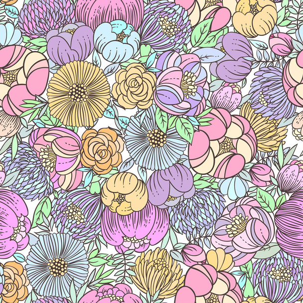 vector illustration design of Colorful pastel floral seamless pattern background. - Vektör, Görsel