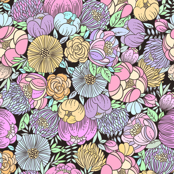 vector illustration design of Colorful pastel floral seamless pattern background. - Vektör, Görsel