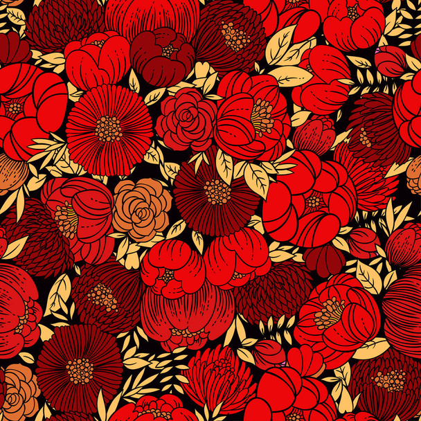 vector illustration design of red floral seamless pattern background. - ベクター画像