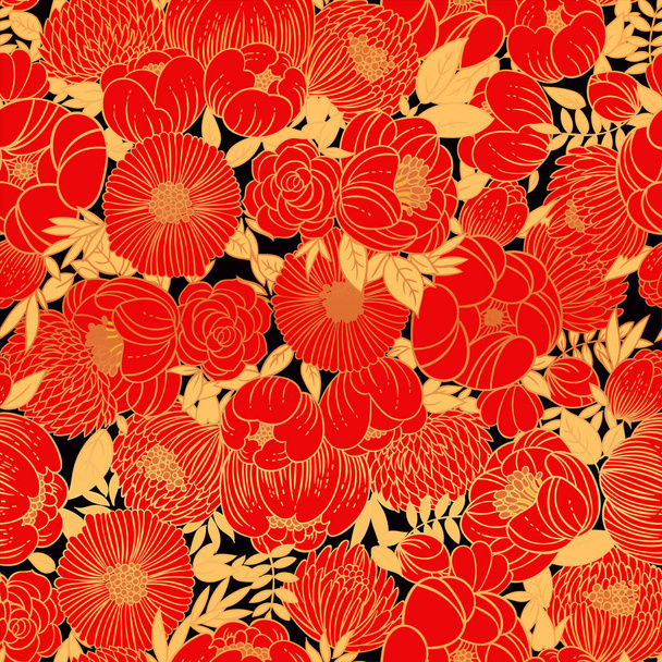 vector illustration design of red flowers seamless pattern background. - Vetor, Imagem