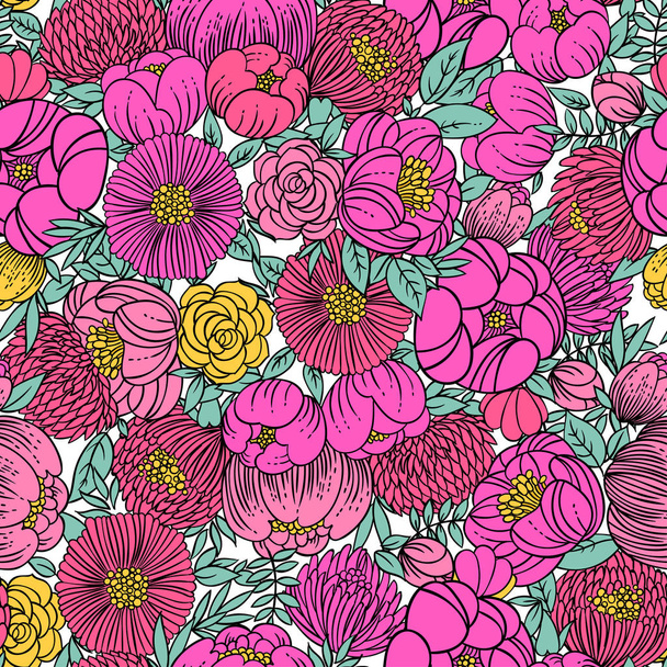 vector illustration design of pink flowers seamless pattern background. - Vetor, Imagem