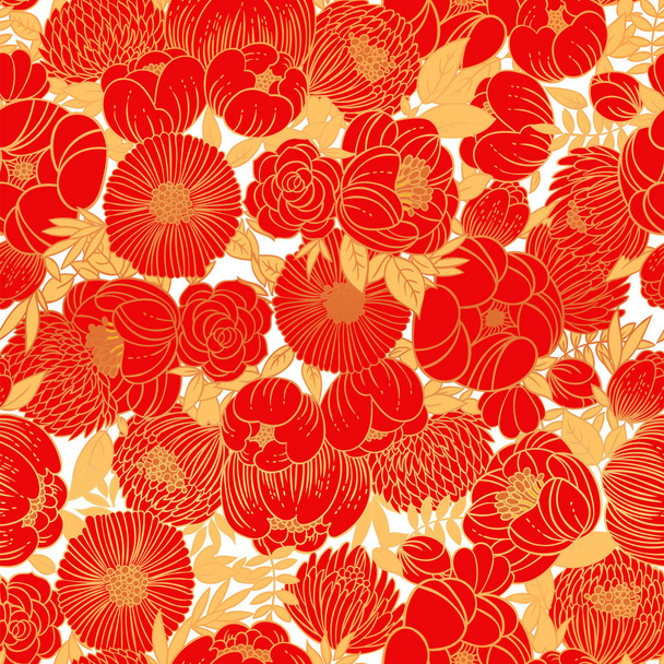 vector illustration design of red flowers seamless pattern background. - Vetor, Imagem