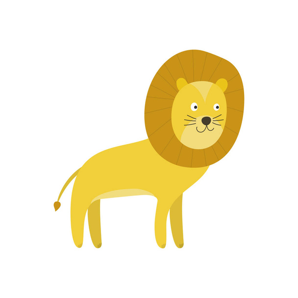 Cute cartoon smiling yellow lion character - Vector, Imagen