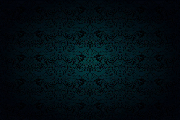 royal, vintage, gothischer Hintergrund in düsteren Malachit-Grün- und Schwarztönen mit klassischen Barock- und Rokoko-Ornamenten - Vektor, Bild