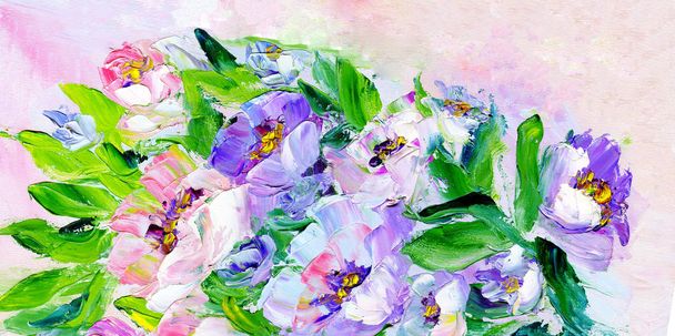 Hand painted modern style pink and purple flowers - Fotoğraf, Görsel
