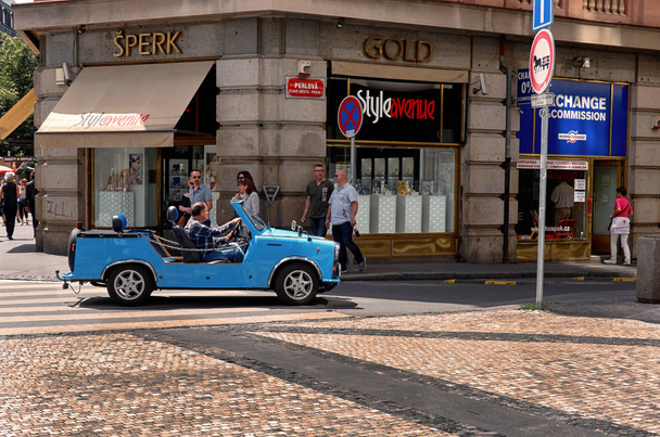 Czech Republic. Prague. An old blue car on Prague street in Vyehrad district. 18 June 2016. - Foto, Imagen