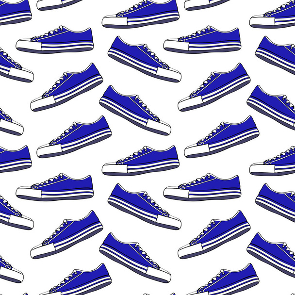сині текстильні молодіжні кросівки з білими шнурками
 - Вектор, зображення