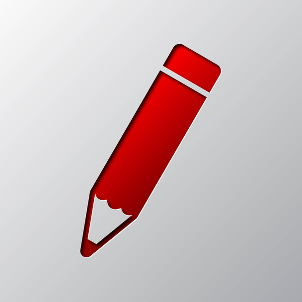 Paper art of the red pencil icon. Vector illustration. - Vettoriali, immagini
