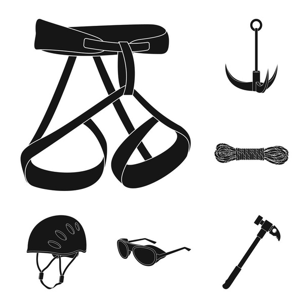 Mountaineering and climbing black icons in set collection for design. Equipment and accessories vector symbol stock web illustration. - Wektor, obraz