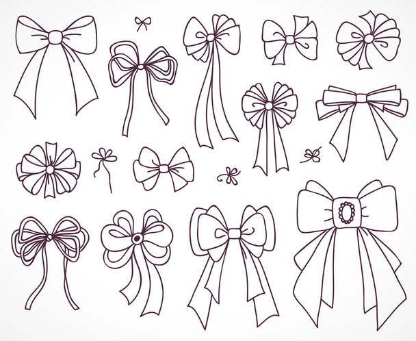 Set of bows for the design congratulatory cards, gifts, souvenirs. Drawing sketches - ベクター画像