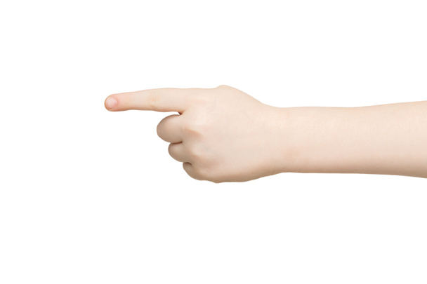 Kid hand wijzen met de wijsvinger geïsoleerd - Foto, afbeelding
