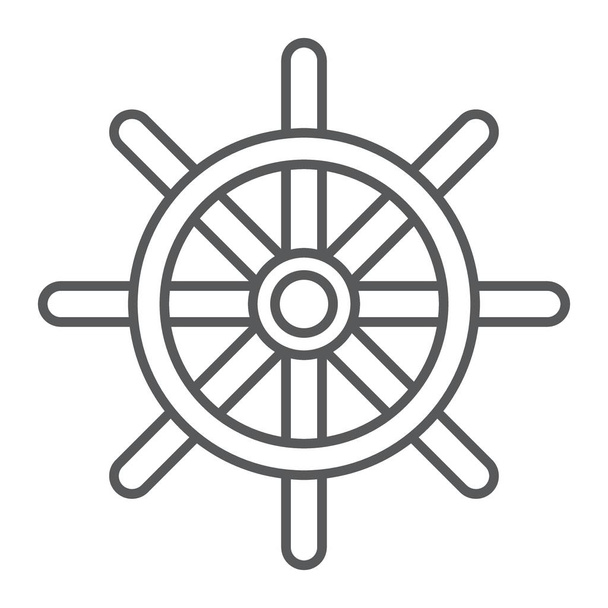 Ship Steering Wheel thin line icon, navigator and geography, travel sign vector graphics, a linear pattern on a white background, eps 10. - Vector, Image