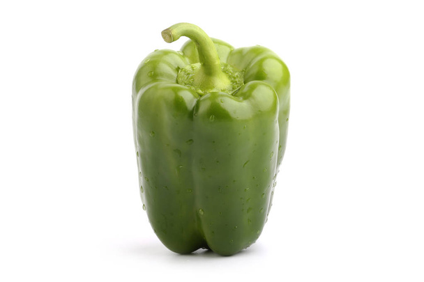 Green bell pepper with stem on white background - Foto, imagen