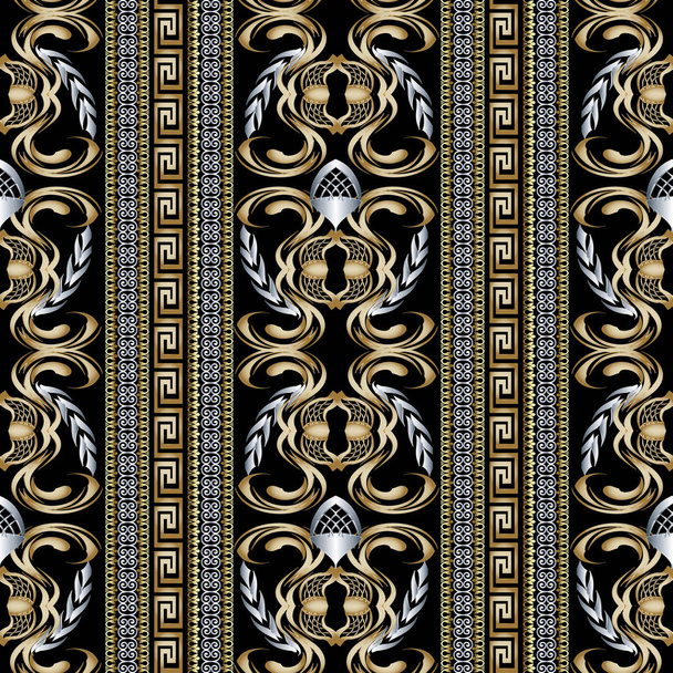 3d Greek key borders floral seamless pattern. Vector abstract - Vetor, Imagem