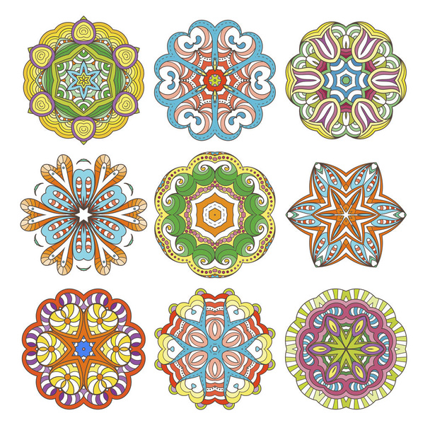 Blumenvektor Mandalas Set. Sammlung orientalischer Kreismuster, ausmalende Illustrationen - Vektor, Bild