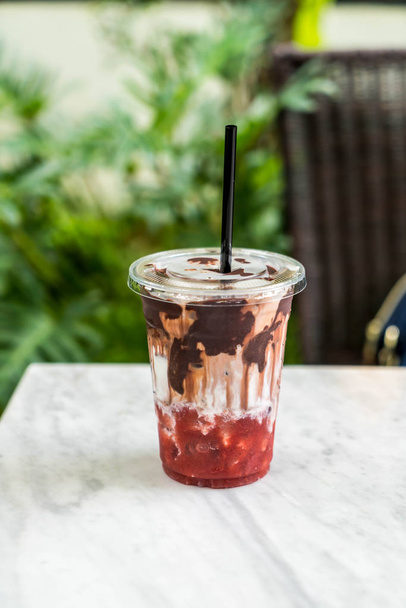 iced chocolate with milk and strawberry syrup - Photo, image