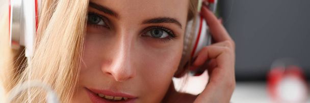 woman listen music headphones dream relax - Photo, Image