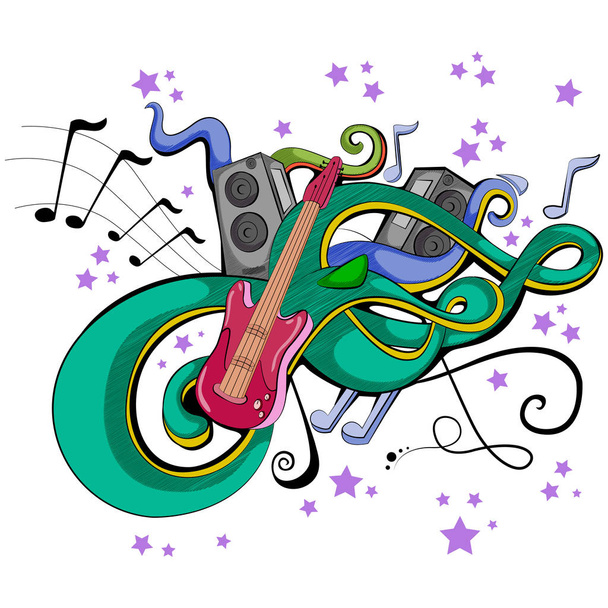 Αφηρημένη swirly μουσικό υπόβαθρο με κιθάρα μουσικό όργανο - Διάνυσμα, εικόνα