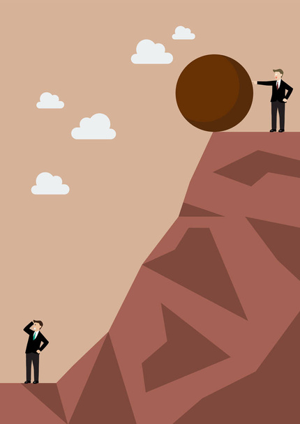 Businessman pushing heavy stone to his enemy - Vector, Image