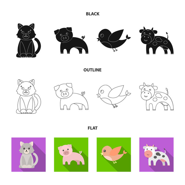 非現実的なブラック、フラットなデザインのセットのコレクションの動物アイコンを概説します。おもちゃの動物のベクトル シンボル ストック web イラスト. - ベクター画像