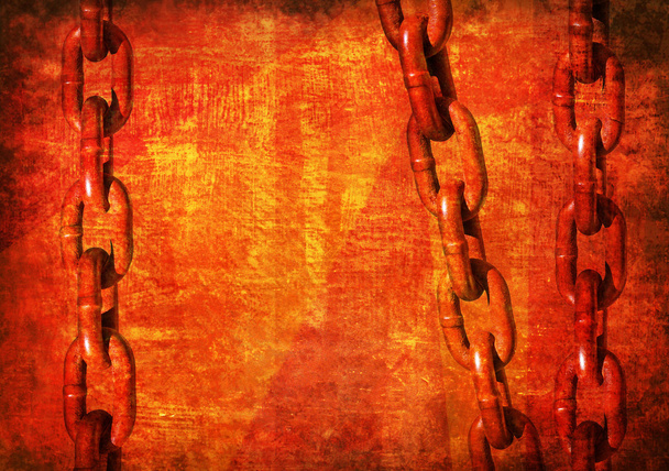 Red Grunge Background with Heavy Chain - Photo, Image
