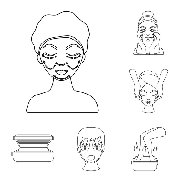 Skin care outline icons in set collection for design. Face and body vector symbol stock web illustration. - Vektor, obrázek