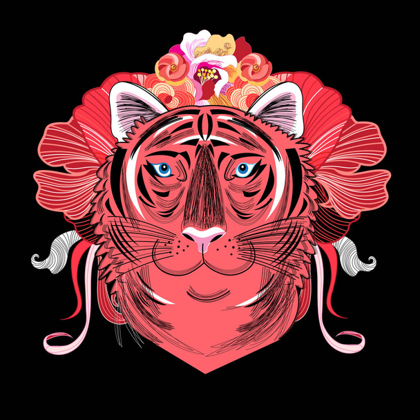 Kırmızı bir tiger portresi vektör - Vektör, Görsel