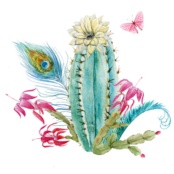 Watercolor cactus composition - Fotó, kép