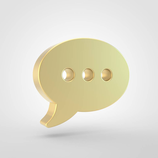 Comment icon. 3d render of golden comment symbol isolated on white background. - Photo, Image