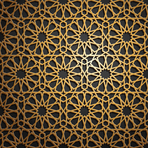 Zestaw Islamskiej orientalne wzory, kolekcja bezszwowe arabski ornament geometryczny. Tradycyjnych tło muzułmańskich. Kultura Wschodu, indyjskie dziedzictwo, arabeska, perski motyw, 3d. Ramadan kareem. Złoto - Wektor, obraz